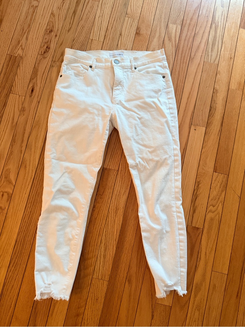 LOFT White Skinny Jeans with Frayed Hem